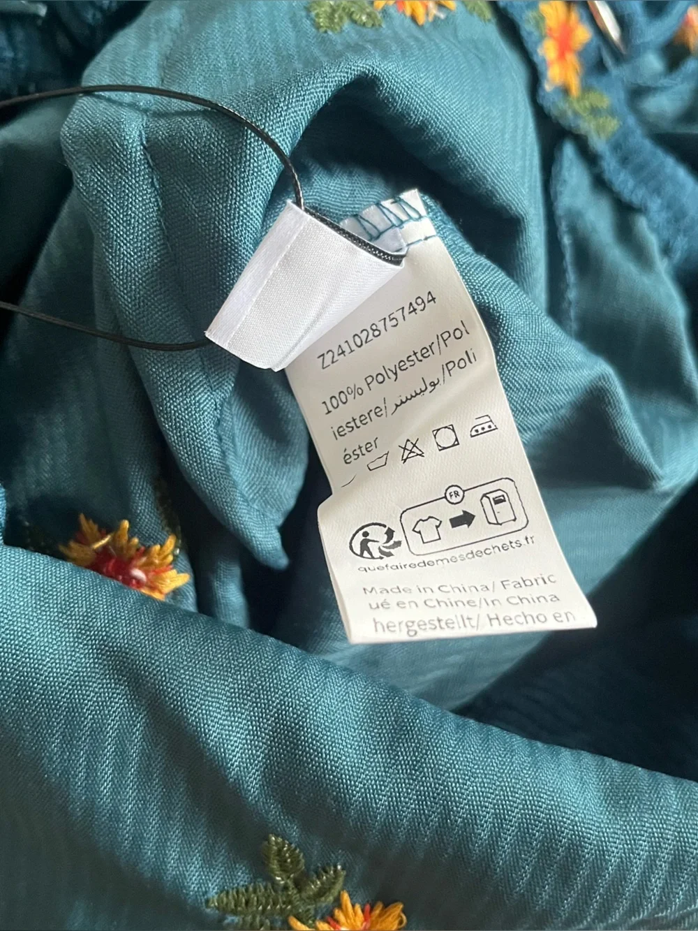 Women's Sunflower Embroidered Corduroy Overalls Teal  Medium Boho Wide Leg - Picture 3 of 7